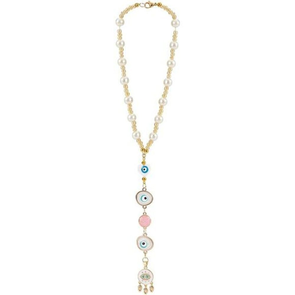 Heart evil eye car mirror hanging charm beaded rearview ornament sun catcher dec
